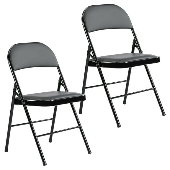 MCQ Portable Folding Chairs Set of 2, Cushioned Seat with Heavy-Duty Steel Frame for Indoor & Outdoor Use, Black