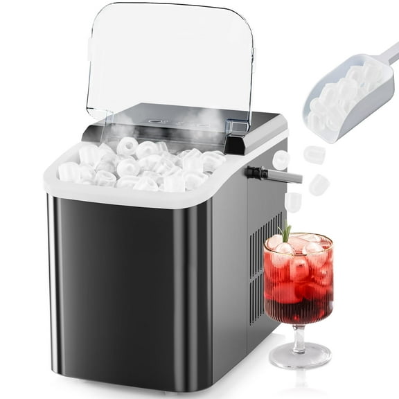 MCQ Portable Ice Maker Machine, Two Ice Sizes, Self-Cleaning Function, Compact Countertop Ice Maker with Ice Scoop & Basket, Black