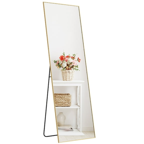 MCQ Rectangle Full Length Mirror, 64"x21" Size with Aluminium Frame, Wall Hanging, Gold