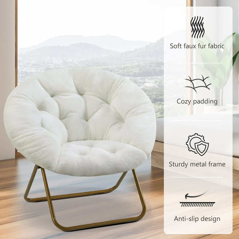 MCQ Saucer Chairs, White Faux Fur Lounge for Bedroom Living Room