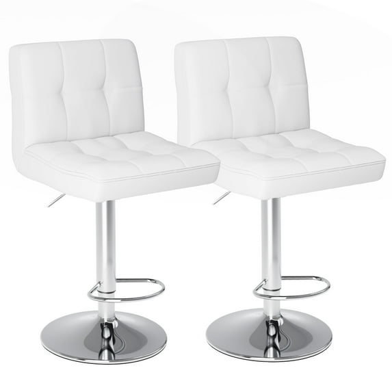 MCQ Set of 2 Armless Bar Stools, Swivel Adjustable PU Leather Thickened Barstools with Back for Home, White