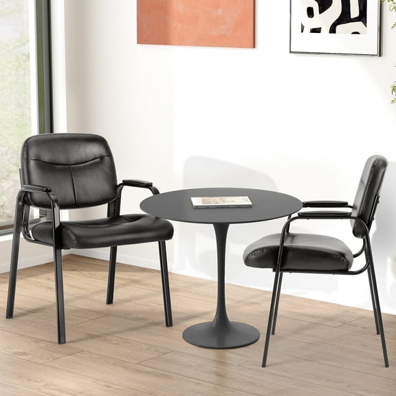 MCQ Set of 2 Ergonomic Leather Guest Chairs: Stylish Arm Support, Perfect for Office & Reception Areas, Black