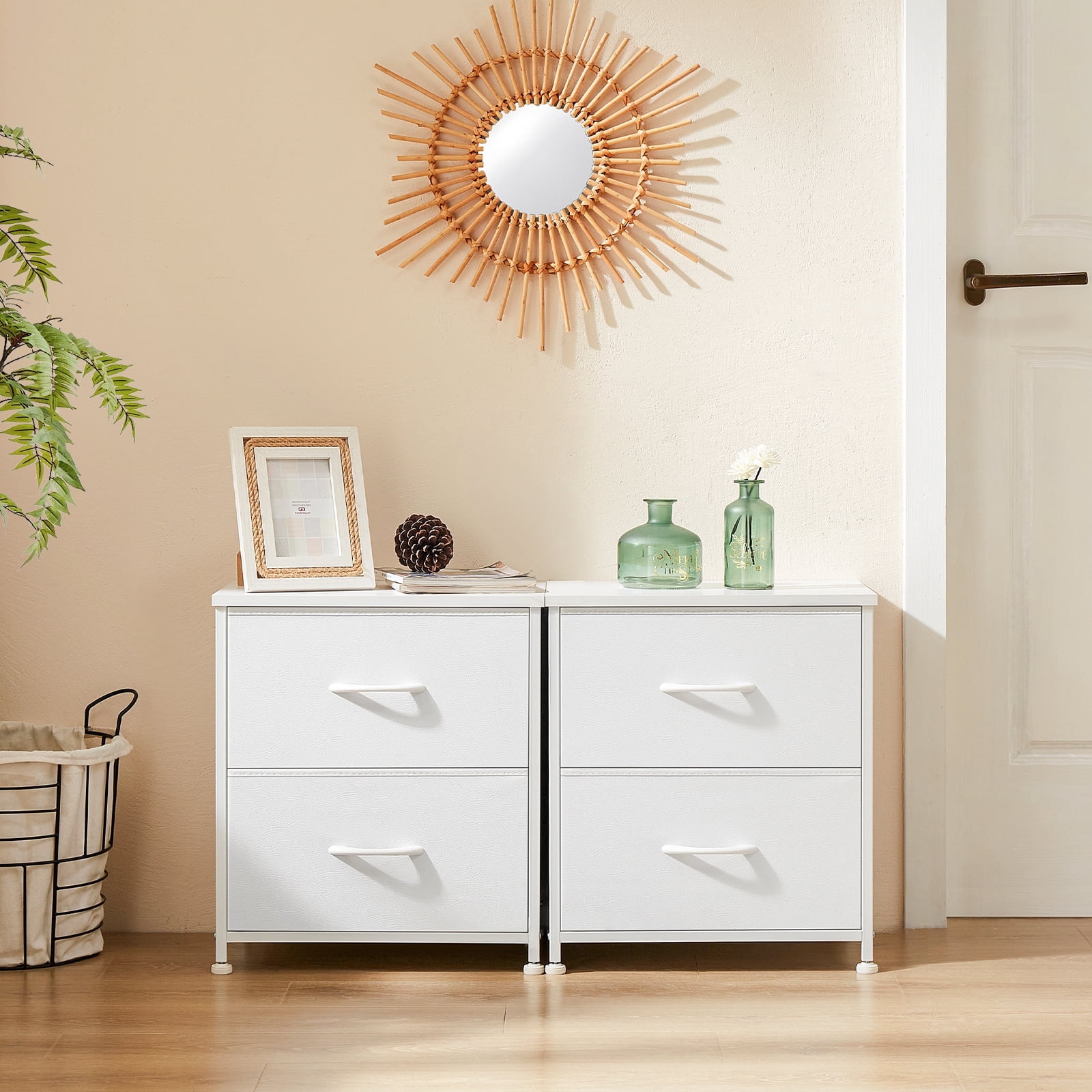 MCQ Set of 2 Nightstand, 2-Drawer Fabric Storage Dresser for Bedroom, Bedside Table, Storage Furniture for Adults, Rust