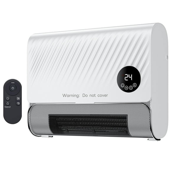 MCQ Smart Wall Heater, Electric Space Heater for Bedroom , Vertical Oscillation, Adjustable Thermostat, Remote Control, 24H Timer, White