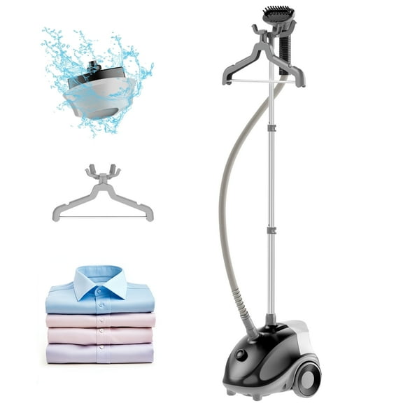 JIOABL Standing Garment Steamer, 1500W Powerful Steamer for Clothes with Roll Wheels, 1.7L Water Tank for 55 Min Continuous Steaming, Professional Wrinkle Remover Heats in 45 Seconds, Black