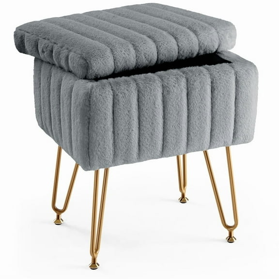 MCQ Stool Chair with Storage Space,with Non-Slip Feet, for Dressing Room, Bedroom, Grey