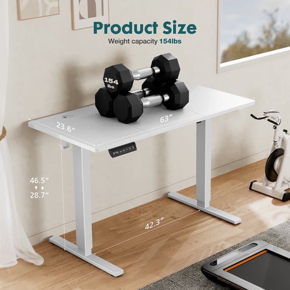 JIOABL  63×24 Inches Adjustable Electric Standing Workstation Desk, for Home Office with T-Shaped Metal Support,White