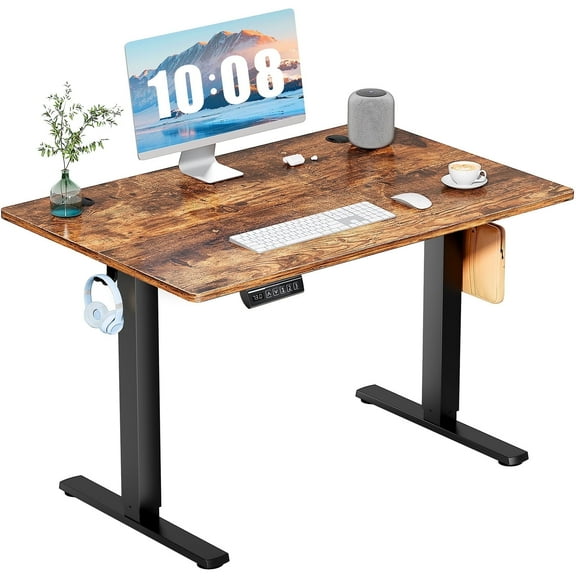 JIOABL 40 x 24 inches Adjustable Electric Standing Workstation Desk for Home Office with T-Shaped Metal Support, Oak