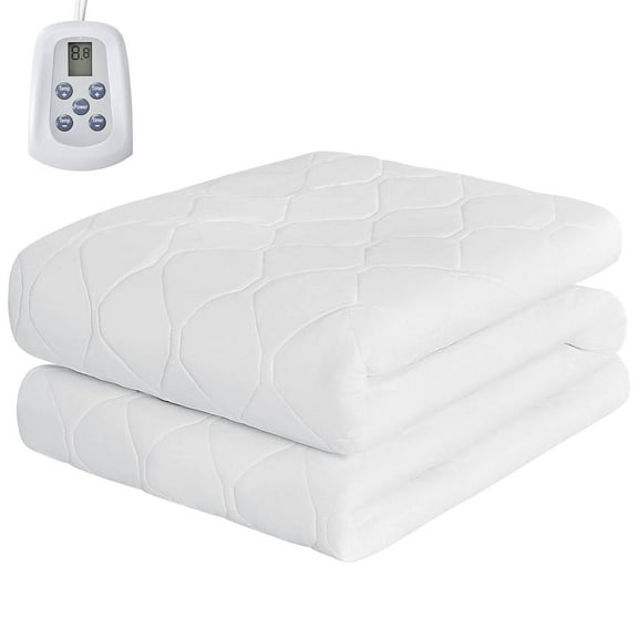MCQ Twin Size Heated Mattress Pad 75"x39″, Machine Washable, Quilted Electric Bed Warmer with 10‑Hour Auto Shut‑Off, 12 Heat Settings,, White
