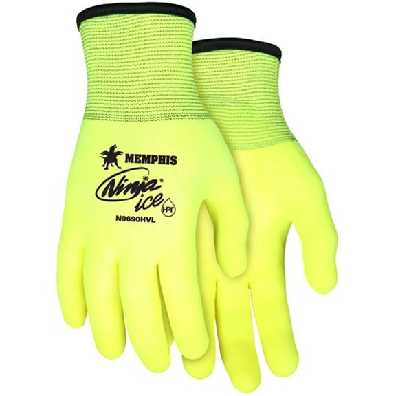 MCR 127-N9690HVL Ninja Ice High Visibility Nylon Glove, 7 Ga, Lime - Large