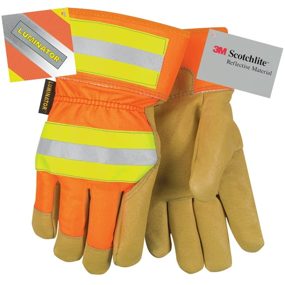 Mcr Safety Leather Gloves,Gold/Orange/Yellow,L,PR 19261L