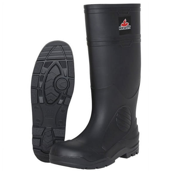 MCR Safety® 16" PVC Boots, Plain Toe, Size 10, Black, 1/Pair