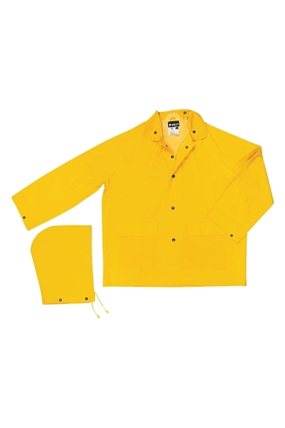 200J Classic Series Yellow Rain Jacket with Detachable Hood, 0.35 mm, PVC/Polyester, Large
