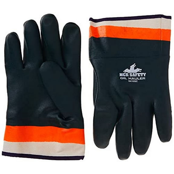 MCR Safety 6410SC Double-Dipped PVC Jersey Lined Sandpaper Finish Men's Gloves with Plasticized Safety Cuff, Green/Orange, Large, 1-Pair