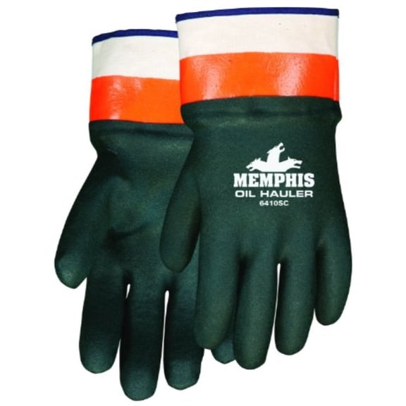 mcr safety 6410sc double-dipped pvc jersey lined sandpaper finish men's gloves with plasticized safety cuff, green/orange, large, 1-pair