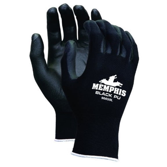 MCR Safety 9669XL Nylon Knitted Shell MCR Safetys with Black PU Dipped Palm and Fingers, Black, X-Large, 1-Pair