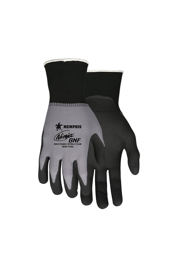 MCR Safety CRWN96790M Ninja Nitrile Coating Nylon Foam Spandex Gloves, Black & Gray - Medium - 12 Pairs