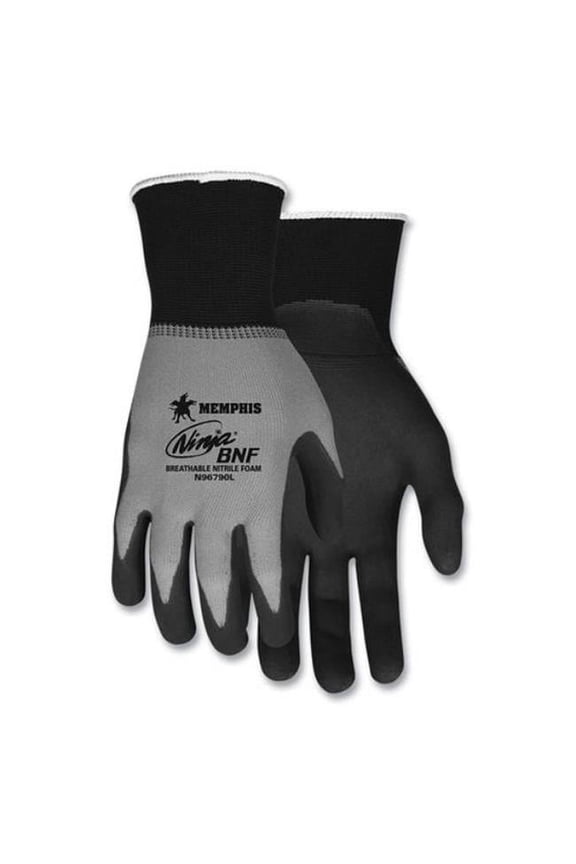 MCR Safety CRWN96790S Ninja Nitrile Coating Nylon Foam Spandex Gloves, Black & Gray - Small - 12 Pairs