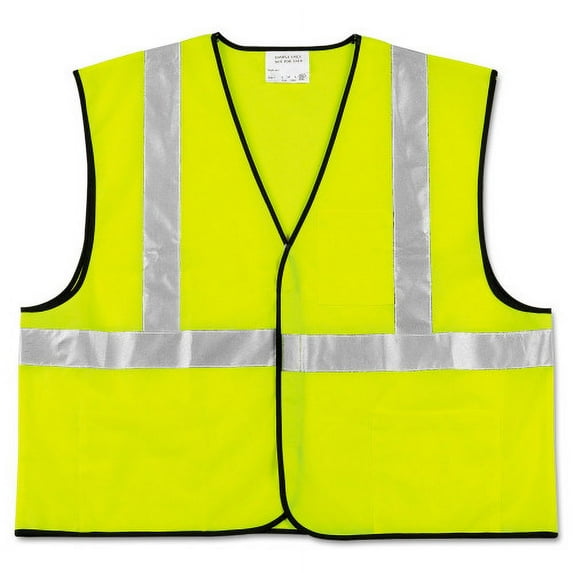 MCR Safety Class 2 Safety Vest, Polyester, Large Fluorescent Lime with Silver Stripe, Each