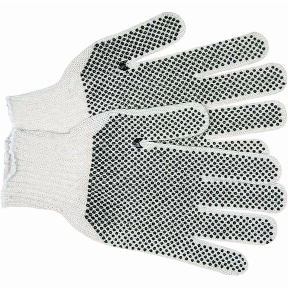 MCR Safety 127-9667LM Cotton & Polyester Gloves with PVC Dots, Natural - Large - Pack of 12