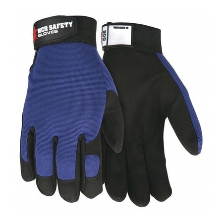 Mechanics Gloves, Hook-and-Loop, Spandex Back, Black/Blue, L 900L