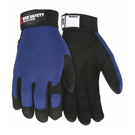 Mechanics Gloves, Hook-and-Loop, Spandex Back, Black/Blue, L 900L