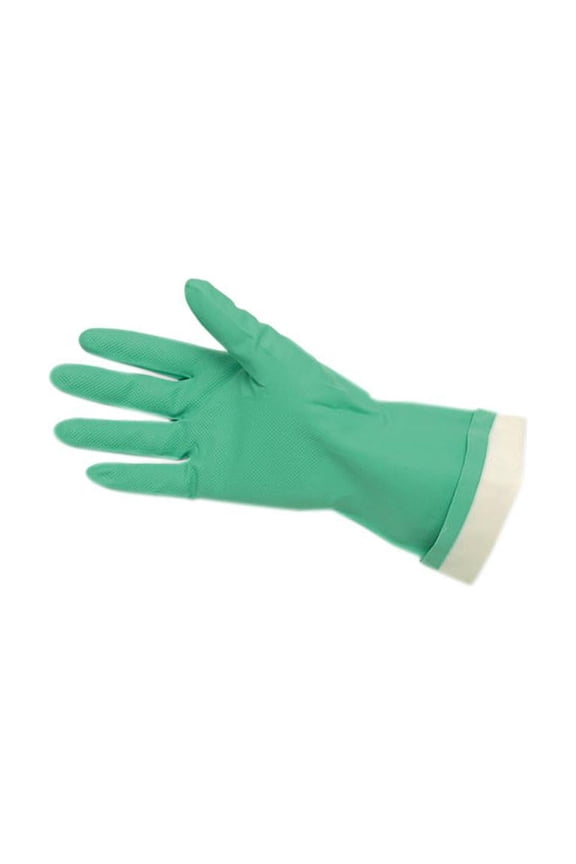 Flock-Lined Nitrile Gloves, One Size, Green, 12 Pairs