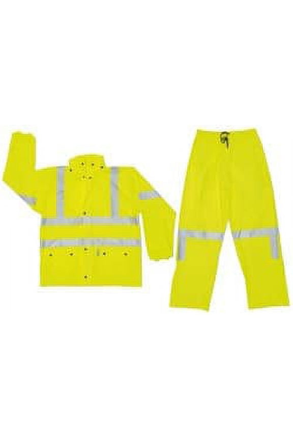 MCR Safety Fluorescent Lime Luminator .40 mm Polyester And Polyurethane 2-Piece Rain Suit With Attached Hood And Elastic Waist Pants
