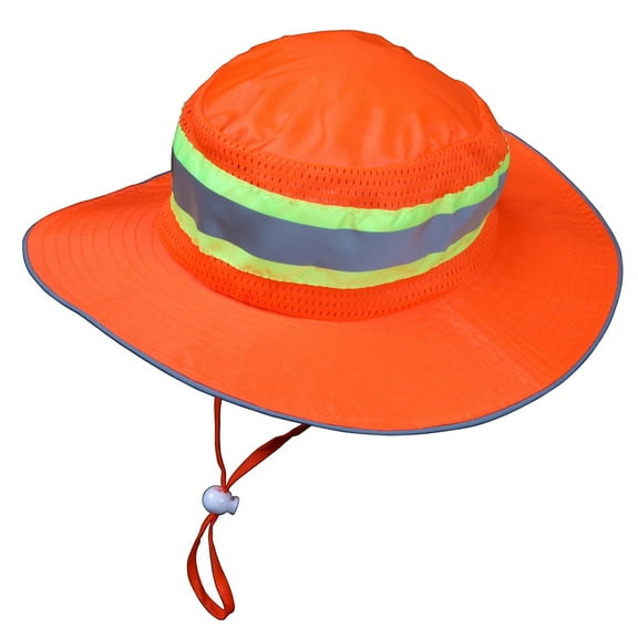 MCR Safety HVH100 Boonie Hat, High-Vis orange mesh, solid brim,2" Lime/Silver re