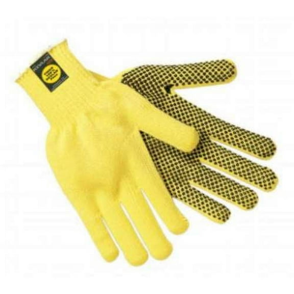 MCR Safety Kevlar Gloves, Large, Yellow, PVC Dots 1 Side - 12 PR (127-9365L)