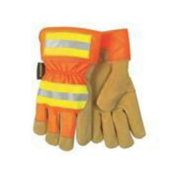 MCR Safety MCR-19251XL Reflective Pig Leather Palm Gloves, Orange - Extra Large