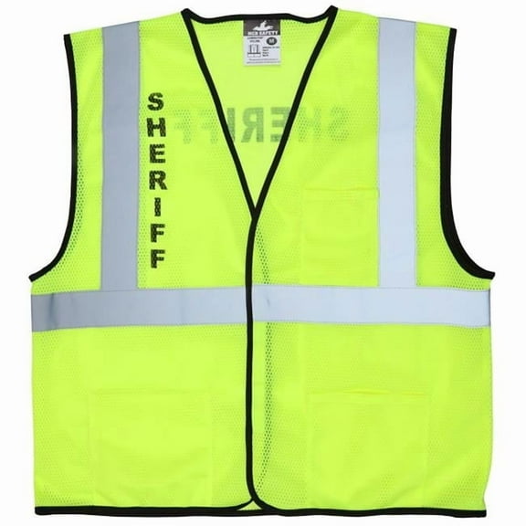 MCR Safety MCR-VCL2MLSHFM Hi Vis Reflective Sheriff Safety Vest, Lime - Medium