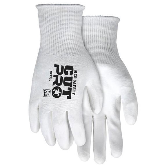 MCR Safety MCR92773M Cut Pro 15 Gauge HyperMax Shell Polyurethane Coated Palm & Fingertips Gloves, White - Medium