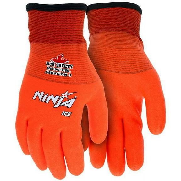 MCR Safety MCRN9690FCOM Ninja Ice 15 Gauge Orange Nylon Fully Coated Glove with HPT 7 Gauge Acrylic Terry Inner Lining, Medium