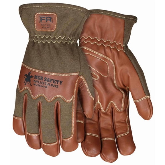 MCR Safety MU3624FRXL Mustang Utility Driver Glove, Grain Goat Double Palm Unlined, Nomex Back, Kevlar Sewn, Wing Thumb, Hand Protection, Utility, Construction, X-Large, 1-Pair CA3