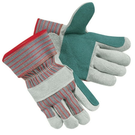 MCR Safety Men's Economy Leather Palm Gloves, White/Red, Large, 12 Pairs -MPG1211J