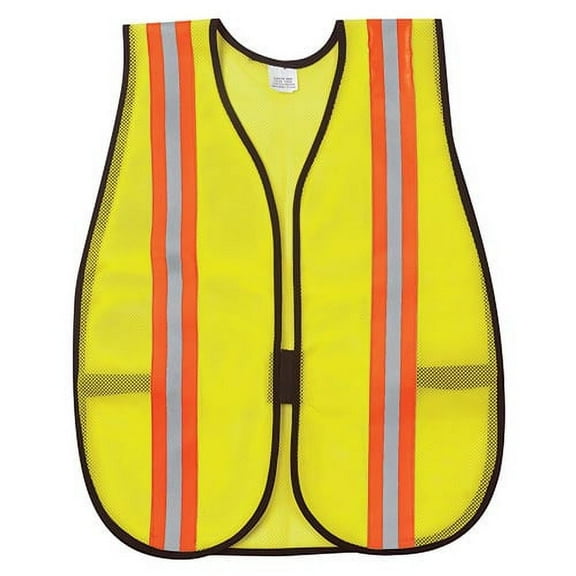 MCR Safety Mesh General Purpose Safety Vest - Reflective Strip, Lightweight - Visibility Protection - Mesh - Lime - 1 Each | Bundle of 5