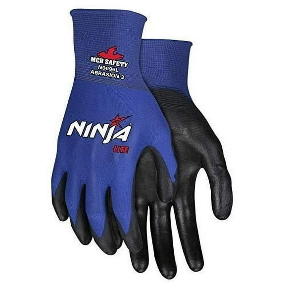 MCR Safety N9696XS Ninja Lite Polyurethane Palm Athletic Grade Nylon Shell Gloves, Black/Blue, X-Small, 1-Pair blk/bl