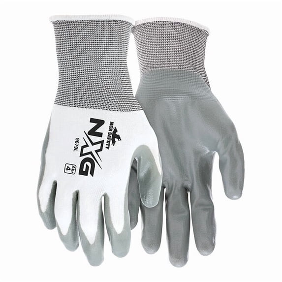 MCR Safety® NXG® Nitrile Dip Gloves, Large, White/Gray, 12/Pair
