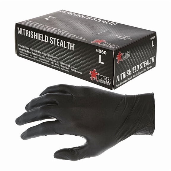 MCR Safety NitriShield Stealth Nitrile Gloves, X-Large, Black, 100/Box
