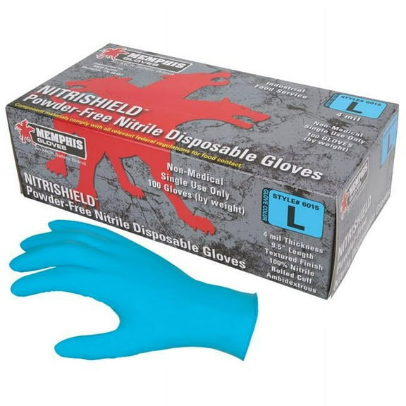 MCR Safety Nitrile Disposable Gloves, NitriShield, Rolled Cuff, Unlined, Medium, Blue, 4 mil Thick, Powder Free - 100 BX (127-6015M)