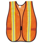 MCR Safety Orange Safety Vest, 2 Reflective Strips, Polyester, Side Straps, One Size