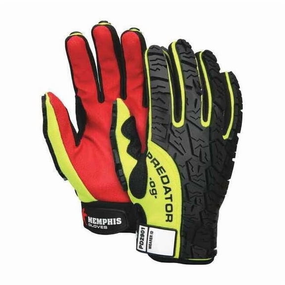 Predator Multi-Task Hi-Vis Mechanics Gloves, Polyurethane Coated Synthetic Palm, Spandex Back, M