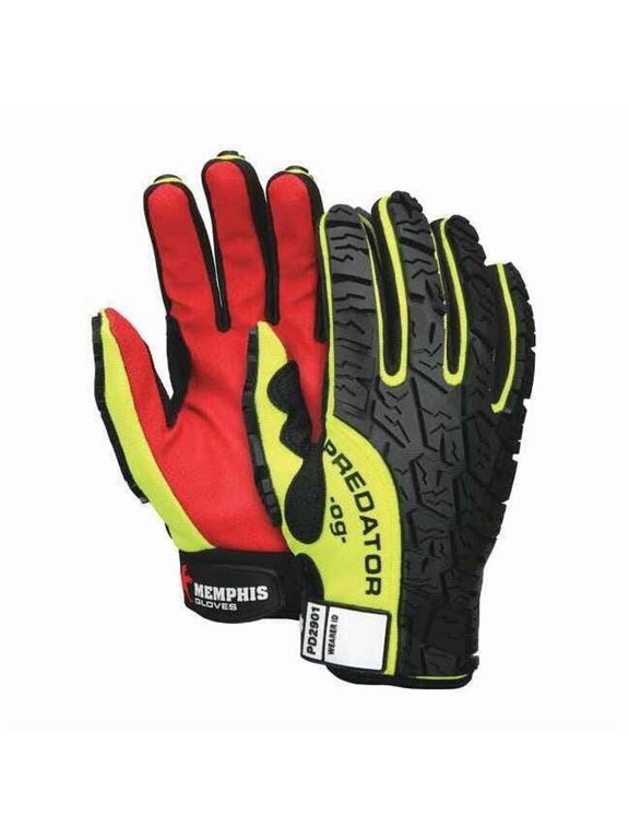 Predator Multi-Task Hi-Vis Mechanics Gloves, Polyurethane Coated Synthetic Palm, Spandex Back, M