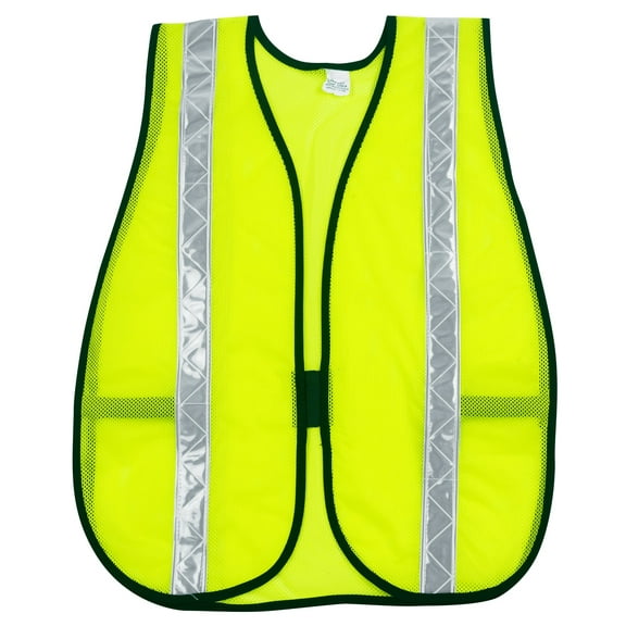 MCR Safety S220WR Polyester Mesh General Purpose Safety Vest with 1-3/8-Inch White Reflective Stripe, Fluorescent Lime