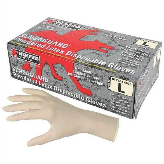 MCR Safety SensaGuardâ„¢ Industrial/Food Grade Disposable Latex Gloves, Powdered, Large 100/Box 10Box/Case (2 Cases)