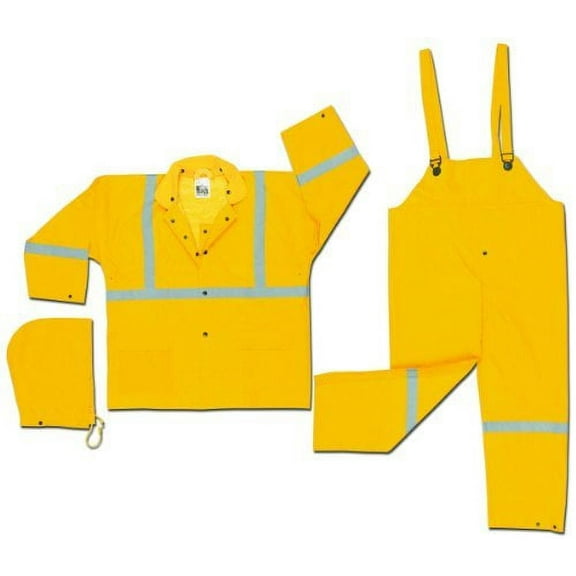MCR Safety Three-Piece Rain Suit, Jacket/Hood/Overalls, 0.35 mm PVC/Poly, Yellow, 3X-Large - 1 EA (611-2403RX3)
