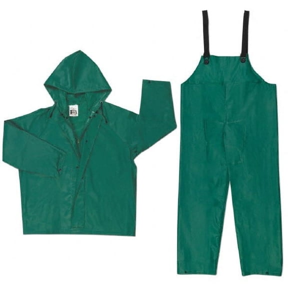 MCR Safety Two-Piece Rain Suit, Jacket w/Hood, Bib Pants, 0.42 mm PVC/Poly, Green, 7X-Large - 1 EA (611-3882X7)