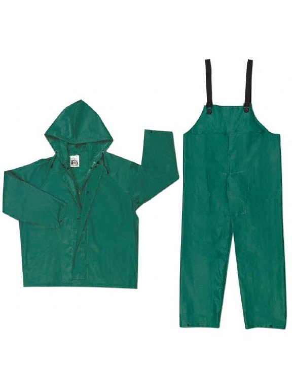 Two-Piece Rain Suit, Jacket w/Hood, Bib Pants, 0.42 mm PVC/Poly, Green, 7X-Large - 1 EA (611-3882X7)