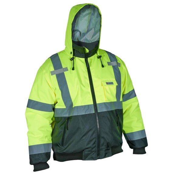 MCR Safety 127-VBBCL3LL Insulated Polyester Bomber Jacket, Hi-Vis Silver & Black - Large